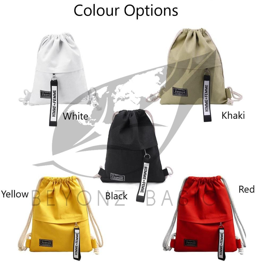 Beyonzbasic Canvas Drawstring Backpack Gym Sack Solid Colour (5 Colors)