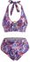 Plus Size Halter Paisley Print O-ring Ruched Full Covergae Bikini Swimwear - 5x