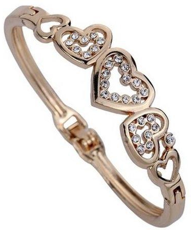 Eissely Jewelry Cute Rose Gold Five Hollow Heart Carve Crystal Charming Bangle Bracelet