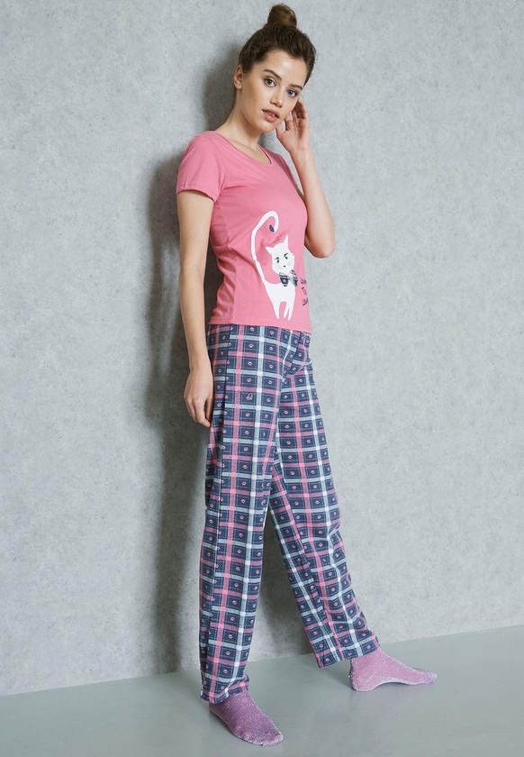 Cat Print Pyjama Set