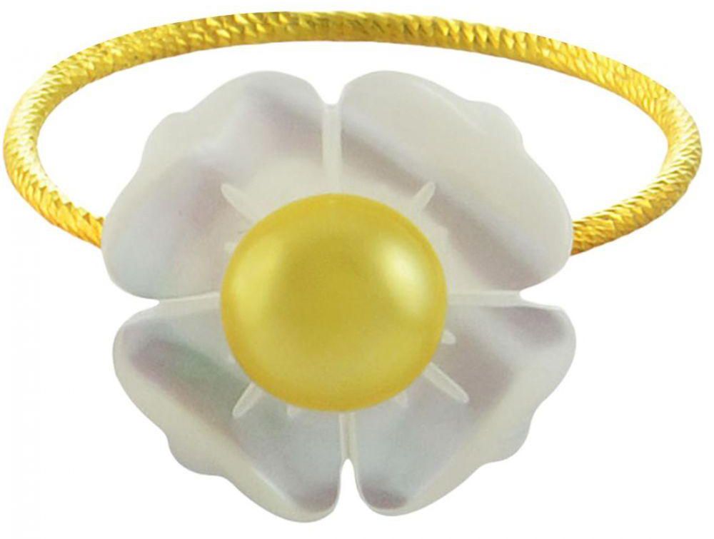 Vera Perla 18k Gold, 5mm Golden Pearl Flower Shell Ring