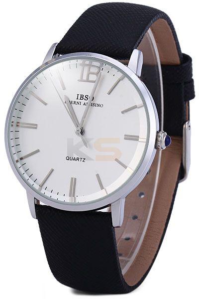 IBSO 3803 Male Quartz Watch Simple Round Dial Leather Band
