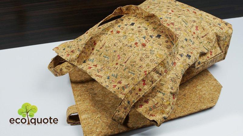 EcoQuote Handmade Tote Bag Cork Eco Friendly Material - 3 Designs (Beige)