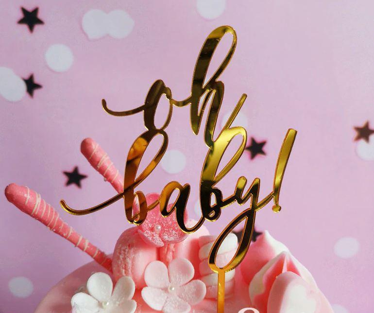 Lsthome 1pcs 'Oh Baby' Letter Cake Topper Decoration (Gold - Silver)