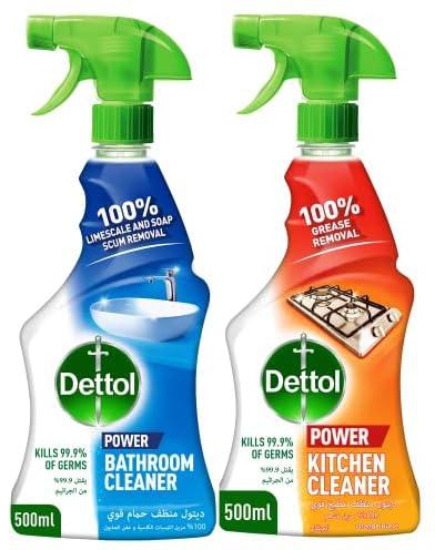 Dettol Orange Burst Power Kitchen Cleaner & Dettol Power Bathroom Cleaner, Trigger Spray Bottle, 500ml + 500ml
