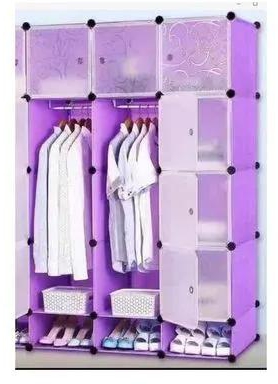 Generic DIY Very Strong Portable 3 Column Plastic Wardrobe-Purple