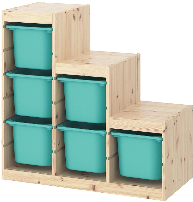 TROFAST Storage combination - light white stained pine/turquoise 94x44x91 cm