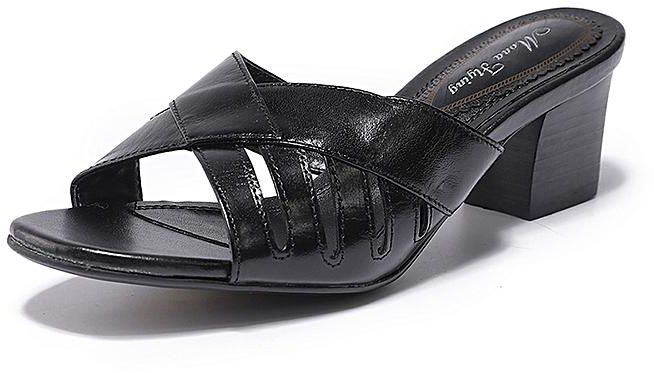 Fashion Genuine Leather Wedges Slippers Sandals Slides Heels -Black
