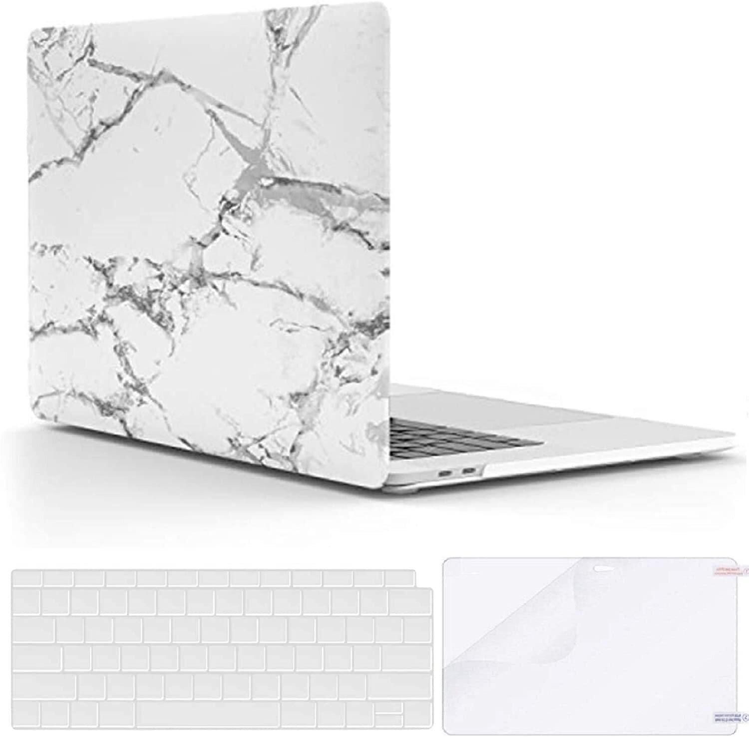 Ntech Macbook Air 13 Inch Case 2020 2019 2018 Model A1932 A2179 Retina Display, Plastic Hard Shell &amp; Keyboard Cover &amp; Screen Protector Skin Only Compatible Newly Macbook Air 13 Touch Id, White Marble