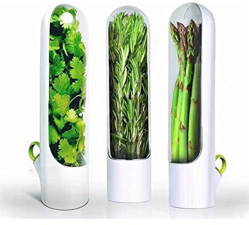 NYCHKA Herb Storage Containers for Refrigerator - 3Pcs Asparagus Fresh Produce Keeper Containers for Fridge Organization Plastic Herb Saver Pods Storage Produce Saver Mint Leaves Fresh Herb Keeper