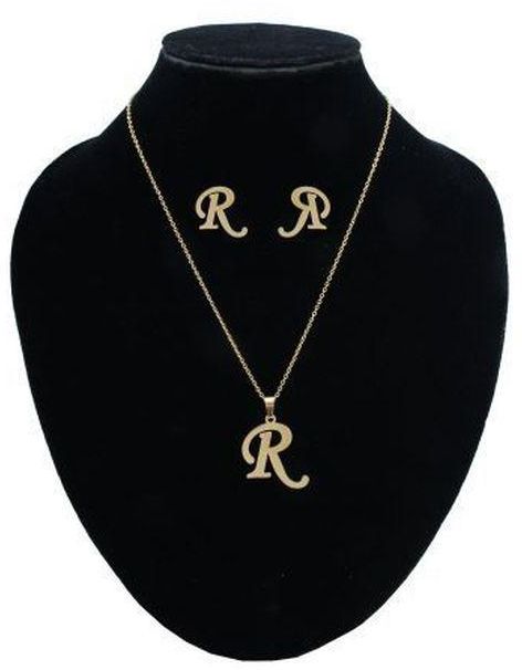 Letter R Pendant, Earrings And Necklace