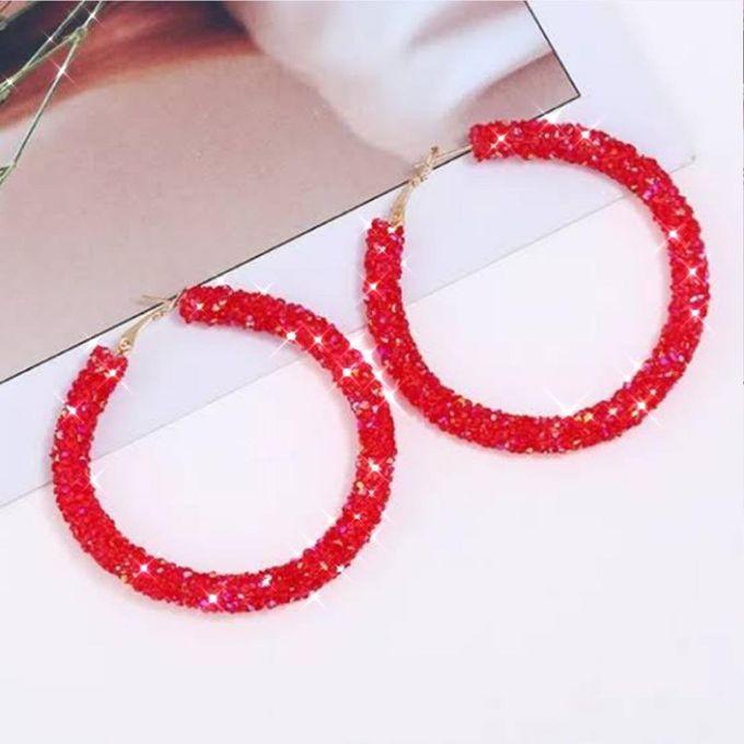 Red Circle Hoop Earring Glitter & Shiny Nice Lock Pink Sequins