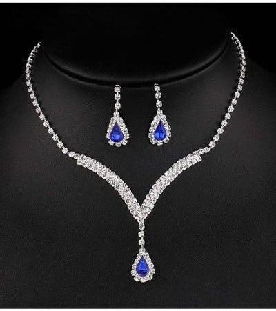2-Piece Jewelry Set with Necklace and Earring Full Diamond V Neck Water Drop Pendant Necklace Stud Earrings Set