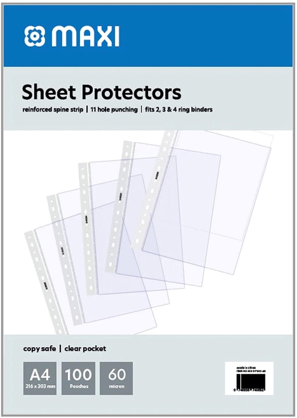Maxi A4 Sheet Pocket 60 Micron Clear 100 PCS