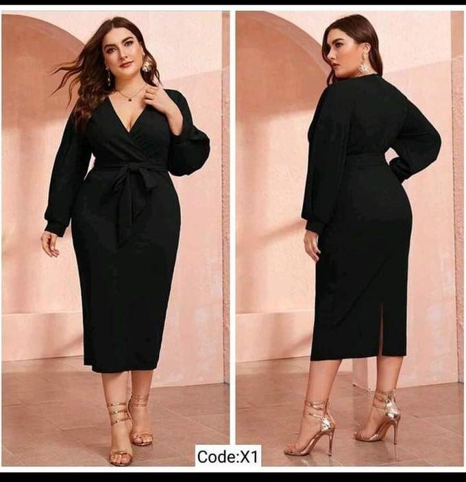 Black Evening Dress For Occasions, Made Of Scuba Crepe Material