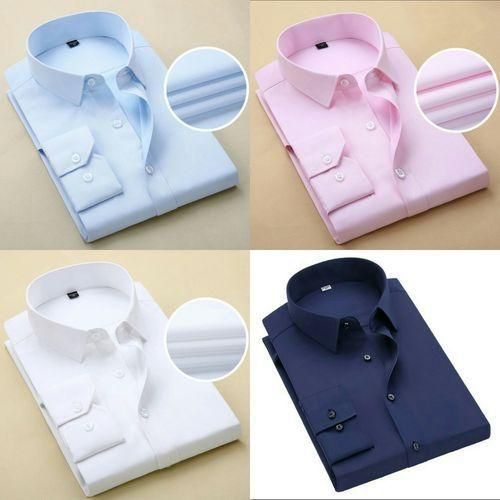 4 Set Of Men Shirt White + Navy Blue + Pink + Sky Blue.