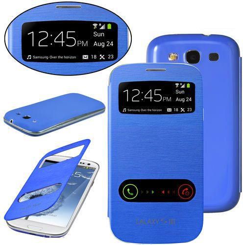 S-view Flip Case Cover With Call Action Slot For Samsung Galaxy S3 i9300 i9305 - Blue