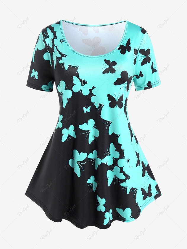 Plus Size Colorblock Butterfly Print Tee - 5x | Us 30-32