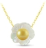 18 Karat Solid Yellow Gold Mother Of Pearl Shell With 4 mm Pearl Pendant Necklace