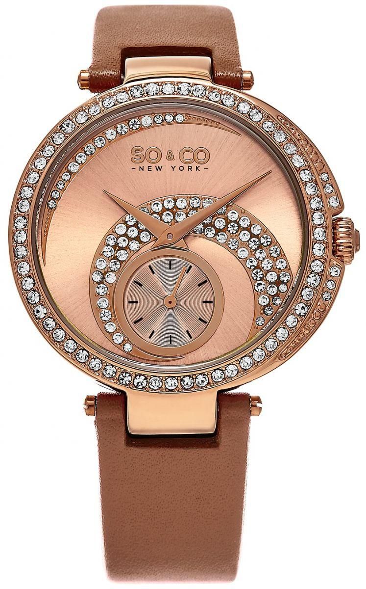 SO&CO New York Madison Uptown Women's Rose Gold Dial Leather Band Watch - 5272.4
