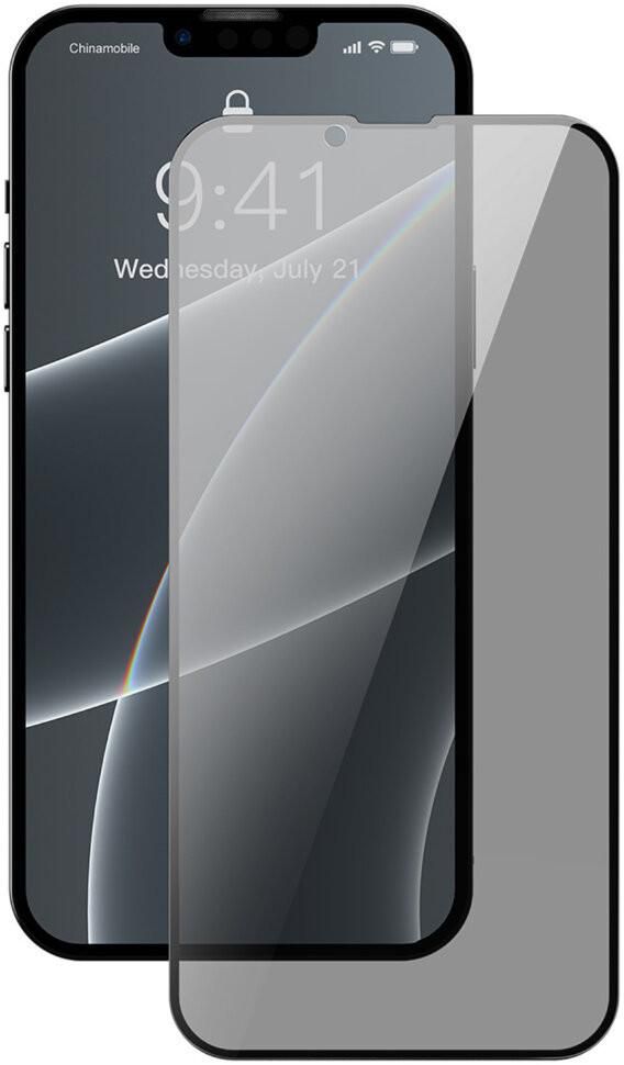 زجاج حماية خاص لهاتف من بيسوس iPhone 13/13 Pro (6.1)  زجاجي مضاد للتجسس ، 0.3 مم ، أسود (2 نظارة متضمنة) (SGQP010701)