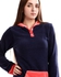 Andora Hooded Buttoned Neck Velvet Nightgown - Navy Blue & Coral