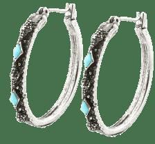 Faux Turquoise Geometric Vintage Hoop Earrings - Silver