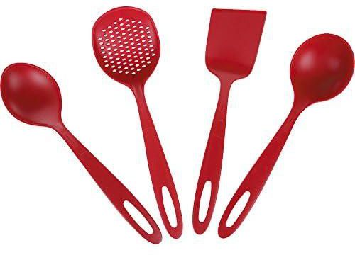 Tramontina 1880/25199/701 Ability High Quality Nylon Utensil Set (Serving Spoon, Spatula, Skimmer, and Ladle), 4 Pieces - Red