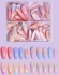 SHEIN 96pcs Long Almond Candy Color French Solid Glossy Fake Nail