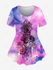 Plus Size Galaxy Glitter Flower Print T-shirt - 6x