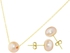 Vera Perla 10K Solid Gold Simple 7mm Pink-Peach Pearl Jewelry Set, 2 Pieces