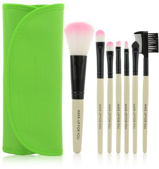 Portable 7 pieces Makeup Brushes Set / Kit Cosmetic Brushes Tools For Make Up   Bag – Green