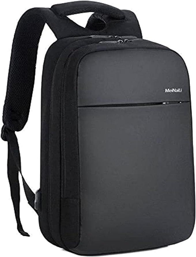 حقيبة ظهر للكمبيوتر المحمول Meinaili 1802 مقاومة للماء مقاس 15.6 بوصة مع منفذ شحن USB باللون الأسود