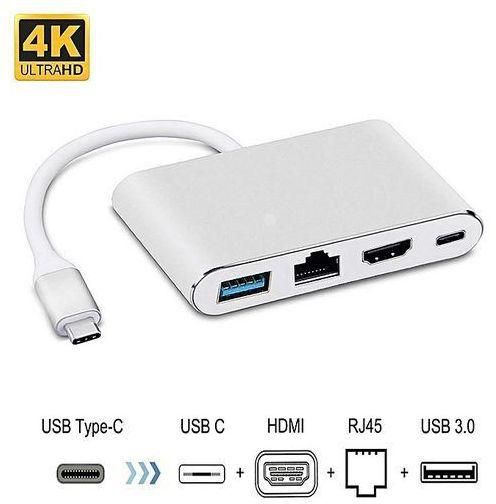 4-in-1 USB 3.1 Type-C To 4K HDMI, USB 3.0, RJ45 Ethernet Port, Type-C Adapter Charger - Silver HT