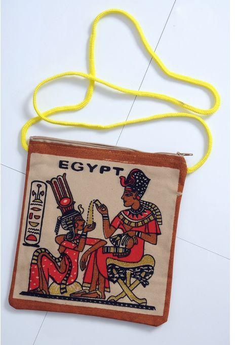 Generic Printed Pharaonic Cross-Bag - Beige