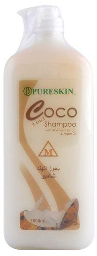 Pureskin Coco Shampoo 3In1 With Aloe Vera Extract & Argan Oil 1000ml