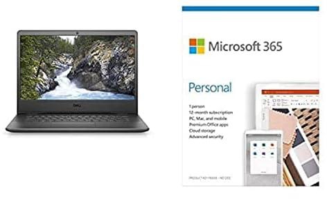 Dell Vostro 3400 Laptop, 11th Gen Intel Core i3-1115G4, 14 Inch HD, 1TB HDD, 4 GB RAM, Intel® UHD Graphics, Win 10 Home, Eng Ar KB, Black & Microsoft 365 Personal (1 Yr)