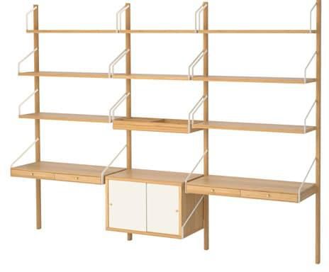 SVALNÄS Wall-mounted workspace combination, bamboo, white