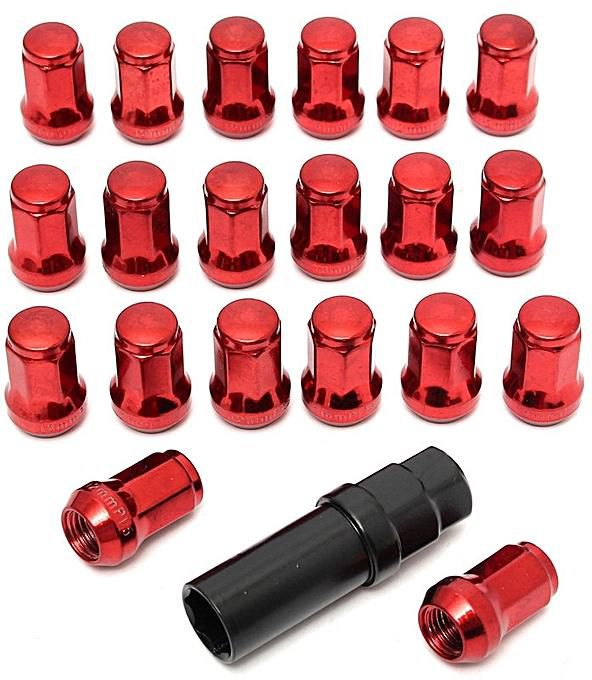 20PC Lug Nuts Aluminum Wheel Nut Set M12x1.5mm closed end Key Tool Red Color