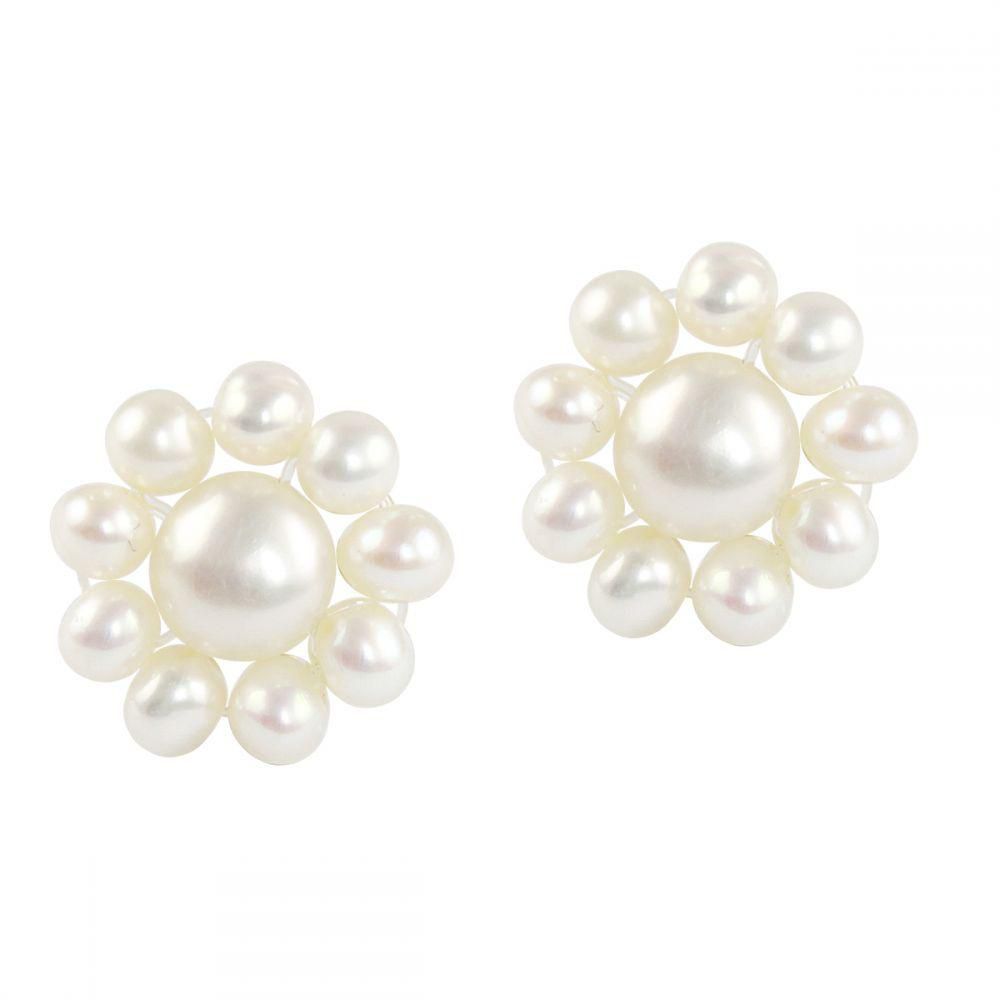 Vera Perla 18K Solid Gold Genuine Pearl Flower Earrings