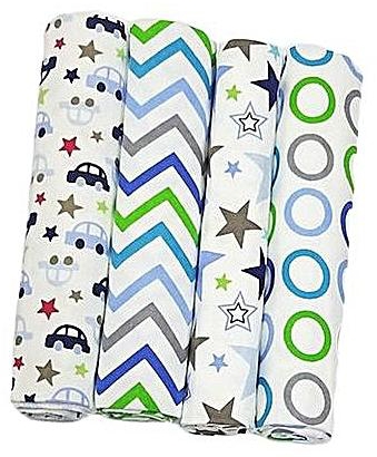 Generic High Quality Cotton Flannel Receiving Blankets (set of 4) - Blue Theme