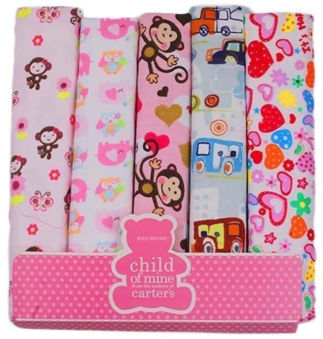 Carter's 5-Piece Child Of Mine Flannel Receiving Blanket - Pink Multicolour