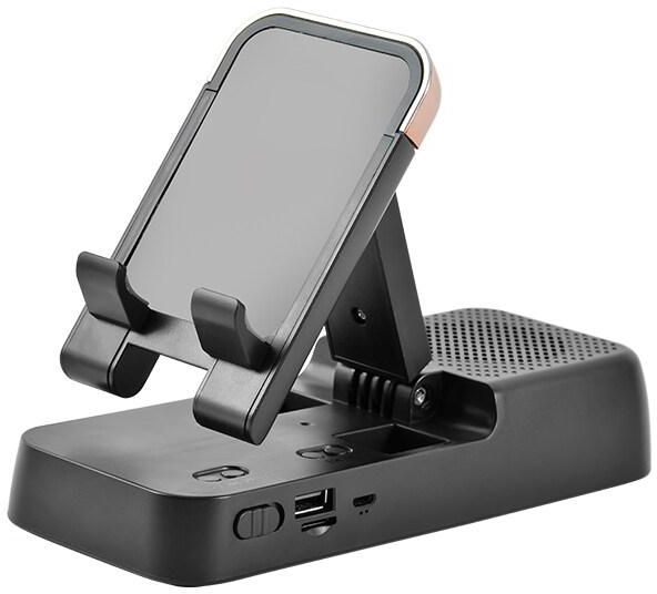 Phone Holder with Bluetooth Speaker Multi-function Desktop Lazy Flat Cellphone Folding Portable Stand (Black)