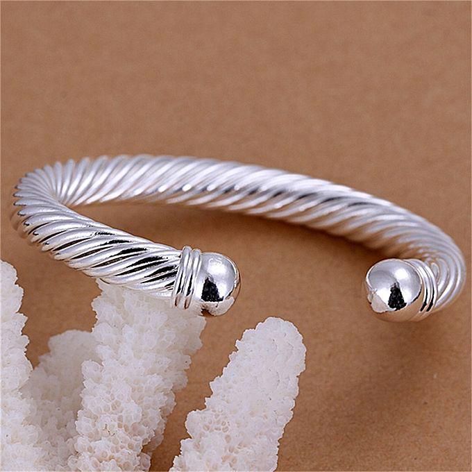 B030 Men Cool Silver Plated Twisted Round Cuff Bangle Bracelet Hand Jewelry