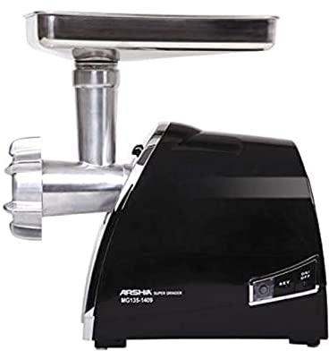 Arshia MG135-1409 Super Meat Grinder, 2400W, Black, 3 Stainless Steel grinding plates, Sausage stuffing funnel,Large grinding tray, 18 months warranty