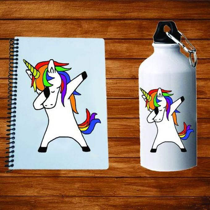 Dabbing Unicorn Note Book + Water Bottle 500ml