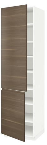 METODHigh cabinet with shelves/2 doors, white, Voxtorp walnut