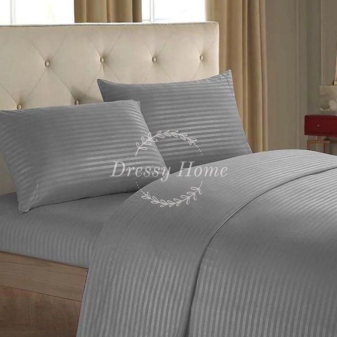 Flat 280*260 Striped Satin Cotton 100% Bed Sheet Set - 3Pcs