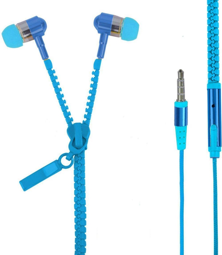 Headset 3.5mm Jack In-ear Zip Zipper Stereo Handsfree Headphone Earphone Earbud Blue