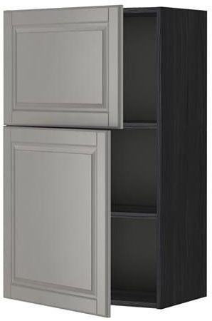 METOD Wall cabinet with shelves/2 doors, black, Bodbyn grey